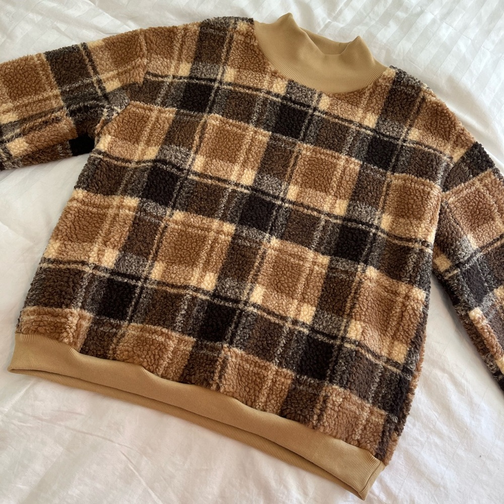 Tan Plaid Mock Neck Sweater
